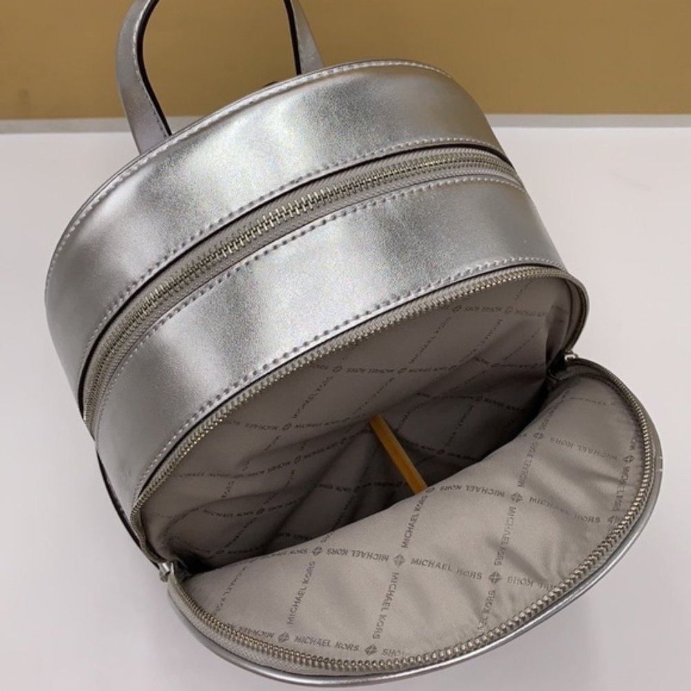 Michael Kors Jet Set Girls Adina Medium Backpack Bright White Silver Multi - Picture 13 of 16
